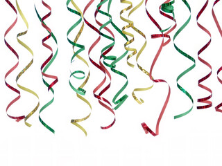 Colorful twisted party streamers in red, green and golden color
