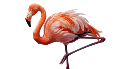 Isolated Photo Of A Pink Flamingo Standing On One Leg