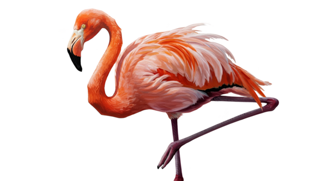 Isolated Photo Of A Pink Flamingo Standing On One Leg