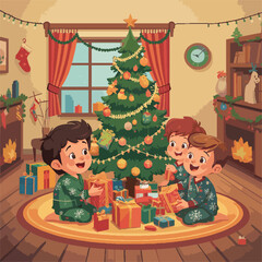 Vector anak anak yang sedang merayakan hari raya natal