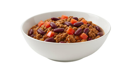 Isolated photo of chili con carne in white bowl with red beans