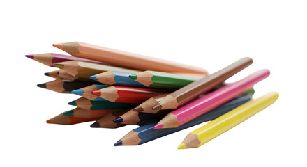 Isolated Photo of Colored Pencils Scattered on Transparent Background