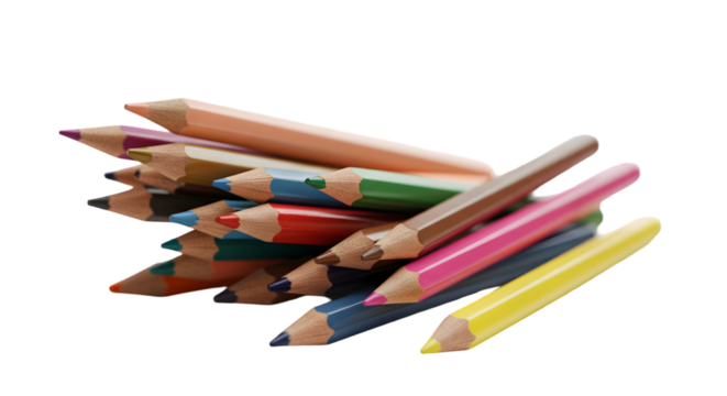 Isolated Photo of Colored Pencils Scattered on Transparent Background