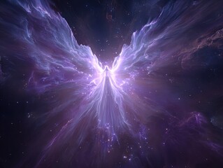 Angelic Nebula with Cosmic Creation Light, Divine Purple Blue Hues in Starry Space