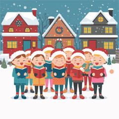 Fototapeta premium Vector anak anak yang sedang merayakan hari raya natal