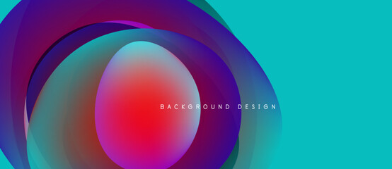 Abstract colorful layers create dynamic visual effect. Bright gradients blend, forming circular shapes, modern design element.