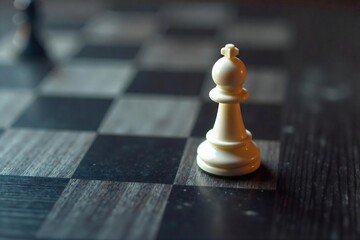 Lone White Chess Piece on Dark Wooden Board Strategy, Planning, and Calculated Risk