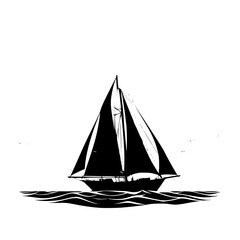 Sailboat sailing boat yachting marine vessel black and white silhouette art