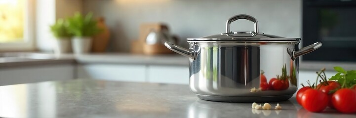 Sleek Stainless Steel Cooker on Modern Kitchen Countertop, Ready for Cooking Adventures