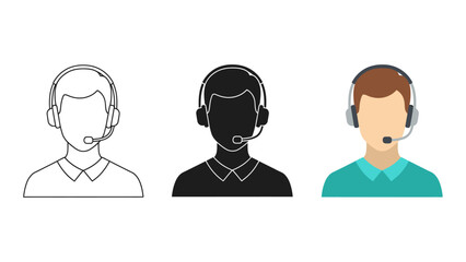 Set of customer service operator icons flat vector design of a call center agent isolated on white background