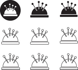 Collection of pin cushions in varying styles useful for designers on transparent background silhouette