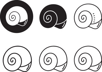 Collection of spiral shells in varied styles on transparent background silhouette