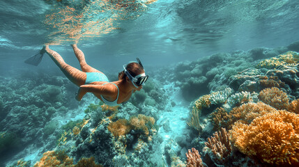 woman snorkeling in a coral reef
