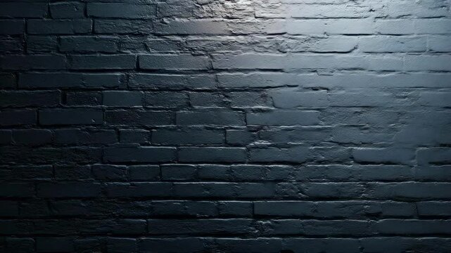 Blue-gray brick wall illuminated by a single spotlight, creating a bright patch in the center.