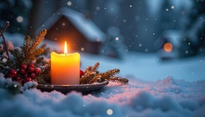 Cozy Winter Candlelight Scene Warmth and Comfort on a Snowy Day, Perfect for Holiday & Winter Projects