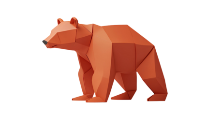 Orange origami bear isolated on transparent background