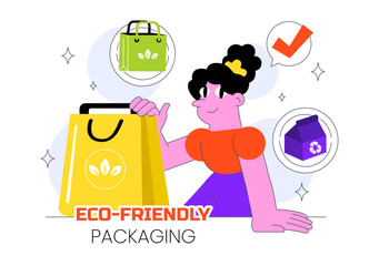 Eco Friendly Packaging Design Vector Illustration Featuring Sustainable Takeaway Paper Package with Botanical and Recyclable Biodegradable Materials