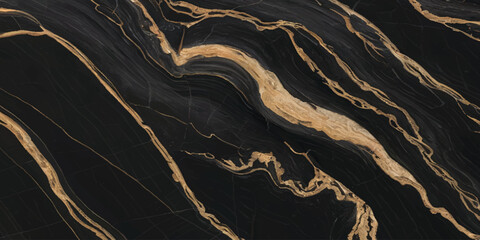 Luxurious Black Marble with Golden Veins Texture.