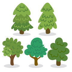 vector illustration set of five trees
