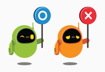 Illustration of a robots lifting a true or false sign.