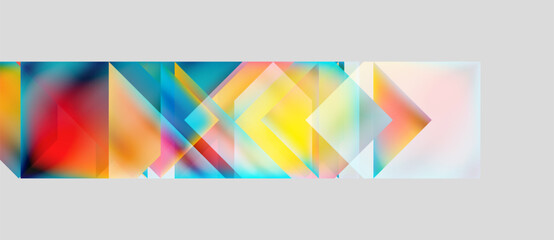 Naklejka premium Abstract geometric composition. Colorful triangles overlap, creating dynamic visual effect. Soft gradients blend hues, forming modern artwork.