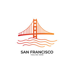 Iconic San Francisco Golden Gate Bridge logo design with vibrant sunset gradient for travel company