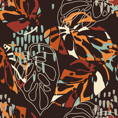 Abstract pattern with tropical leaves. Ideal for wallpaper, surface textures, textiles.