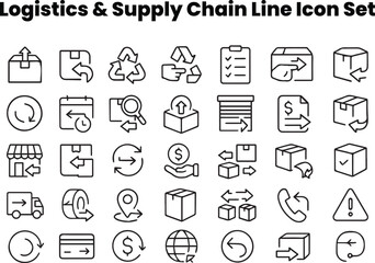 Delivery & Courier Line Icon Set | Express Shipping, Tracking, and Online Order Icons
