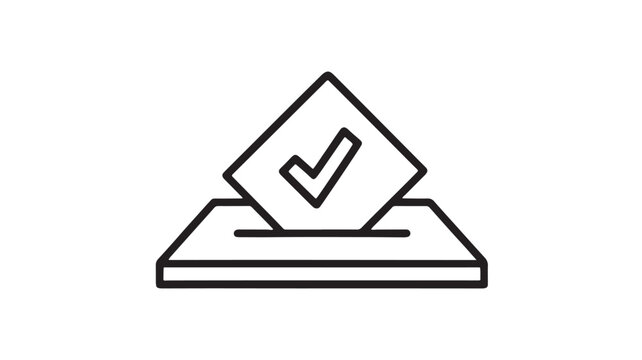 Simple outline illustration of a ballot being placed into a ballot box, symbolizing voting and democracy.