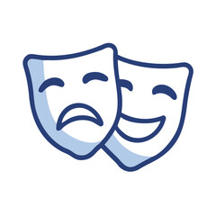 Colored vector icon of theater masks representing comedy and tragedy. A classic and symbolic design for drama, performance, and the world of theatre