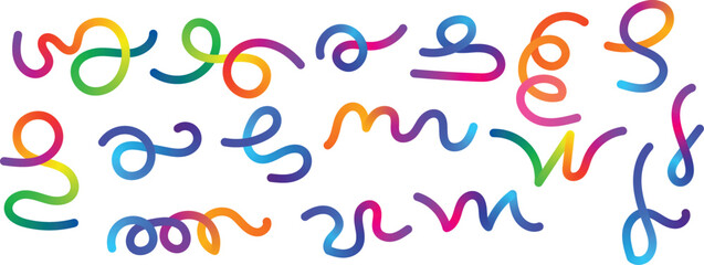 An abstract alphabet of colorful squiggly lines and doodles with smooth rainbow gradients for a playful and creative design element
