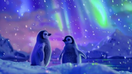 Northern Magic — Penguins Watching the Lights