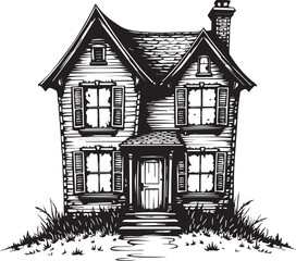 A charming monochrome illustration of a vintage home. Evoking a sense of nostalgia and architectural appeal. 