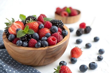 Bowl of mixed berries including blueberries, strawberries, and raspberries