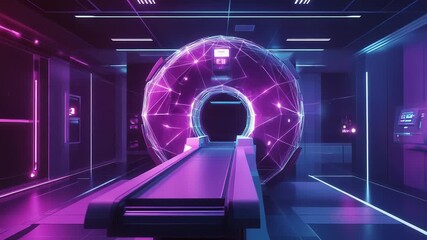 Futuristic medical imaging scanner in neon healthcare facility - Powered by Adobe
