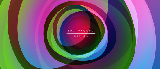 Abstract concentric circles, vibrant colors blend. Modern design, dynamic composition, central focus, text overlay present.