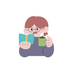 コーヒーを飲みながら本を読む男性