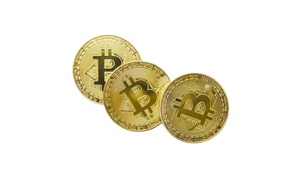 Bitcoin coins isolated on white background. Digital currency. Cryptocurrency.