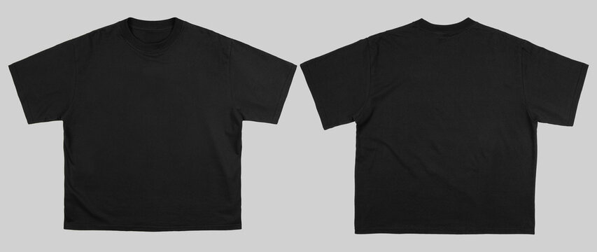 Blank Black Boxy Oversized T-Shirt Mockup, Front and Back View