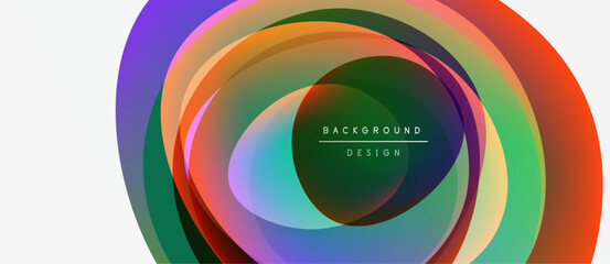 Obraz premium Abstract colorful layers create dynamic circular design. Gradient hues blend, forming modern visual element. Minimalist text present.