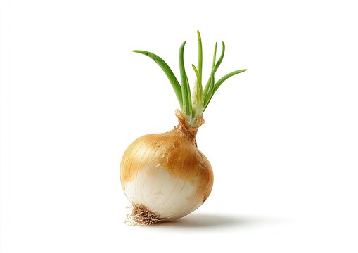 Single onion with sprouting green shoots - Powered by Adobe