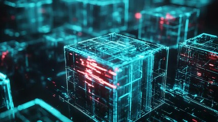 Digital blockchain cubes creating data network connection - Powered by Adobe