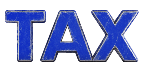 3D wooden blue "TAX" board in transparent background. AI generated
