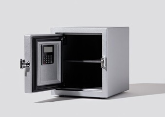 Obraz premium Light gray, square security safe, open, empty interior