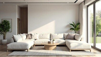 Serene Minimalist Living Room Natural Light, Clean Lines, and Calm Atmosphere Perfect for Relaxation and Contemplation