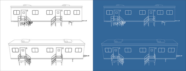 Mobile Office Trailer Blueprint Side Elevation Technical Drawing