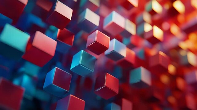 Colorful geometric cubes floating creating abstract background