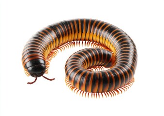 Spiral millipede coiled, orange-black stripes