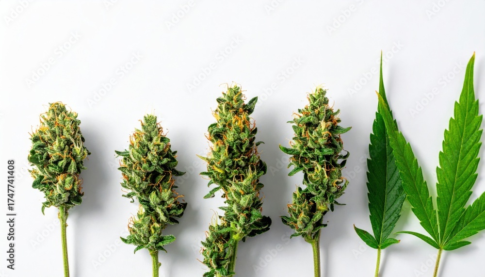 Wall mural bud stage progression line from tight bud to open bloom on white tidy shadows calm minimal layout