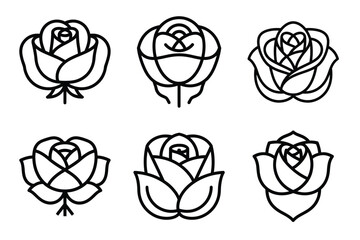 Rose flower silhouette vector icon sets